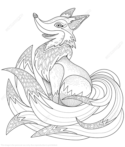 Adorable Fox Zentangle Coloring Page